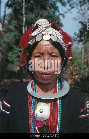 Thailand. Nordthailand. Chiang Mai. Akha Hill Tribe. Porträt einer Frau. Stockfoto