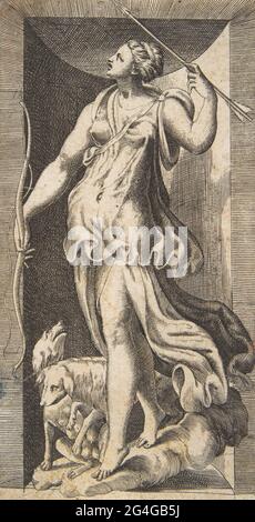 Diana, die Jägerin, begleitet von ihren Hunden, die in einer Nische standen, 16. Jahrhundert. Stockfoto