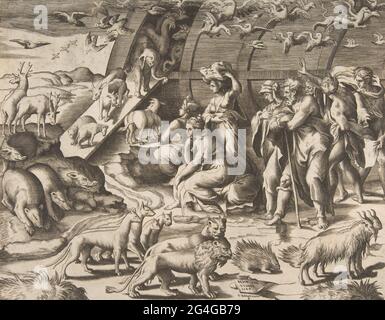Noah verlässt die Arche, 16. Jahrhundert. Stockfoto