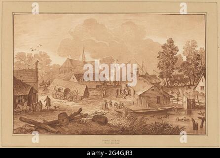 Dorf mit Teich, c. 1782. Stockfoto