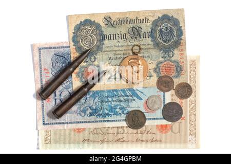 Alte Medaillen und Münzen Stockfoto