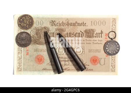 Alte Medaillen und Münzen Stockfoto