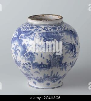 . Fayencentopf mit einer Dekoration zum chinesischen Porzellan aus der Übergangszeit. Stockfoto