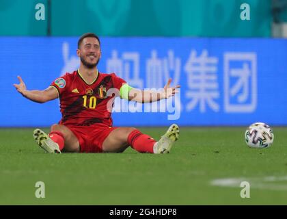 St. Petersburg, Russland. Juni 2021. Fußball: Europameisterschaft, Finnland - Belgien, Vorrunde, Gruppe B, Spieltag 3 im St. Petersburg Stadium. Belgiens Eden Hazard reagiert. Quelle: Igor Russak/dpa/Alamy Live News Stockfoto