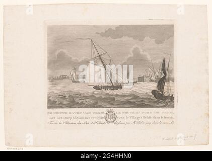 Hafen von Texel mit dem Dorf Oudeschild; der neue Hafen von Texel / Le Nouveau Port de Texel; Häfen von Holland; Ports d 'Hollande. . Stockfoto