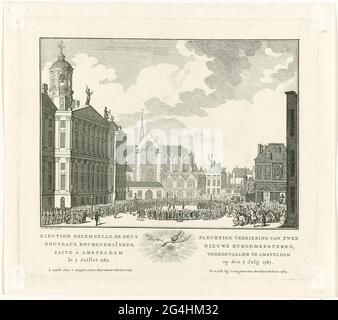 . Feierliche Zeremonie für eine große Audienz auf dem Damm für das Rathaus bei der Wahl von zwei neuen Bürgermeistern in Amsterdam, 7. Juli 1787. Stockfoto