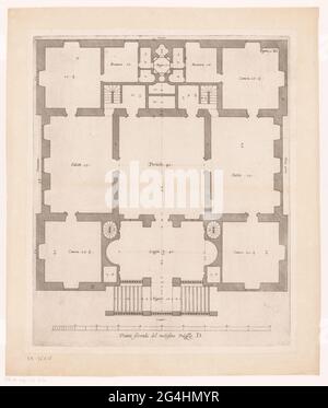 Grundplan des Erdgeschosses der Villa Grimaldi in Genua; Werk zweite des gleichen Palastes. D.; Gebäude von Genua / antike Paläste. Mit Italienischer Erklärung. Stockfoto