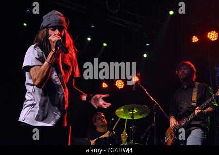 Armandinho und seine Band bei einem Live-Konzert in Groove, Buenos Aires, Argentinien (17. August 2014). Stockfoto