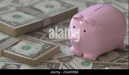 Sparschwein auf Geld Konzept für Unternehmensfinanzierung, Investitionen, Speichern oder Vorsorgefonds Stockfoto
