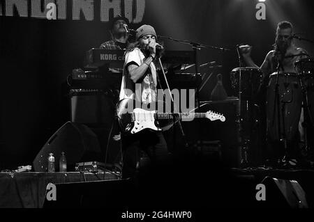 Armandinho und seine Band bei einem Live-Konzert in Groove, Buenos Aires, Argentinien (17. August 2014). Stockfoto