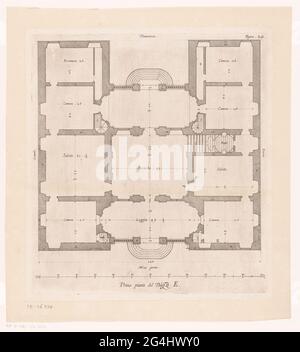 Grundriß des Erdgeschosses der Villa Pallavicino delle Peschiere in Genua; erste Anlage des Gebäudes. Is.; Gebäude Von Genua / Antike Palacken. Mit Italien und Erklärung. Stockfoto