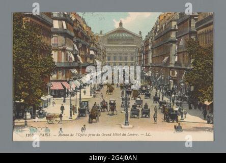 Paris. - Avenue de l'Opera vom Grand Hotel du Louvre. . Stockfoto