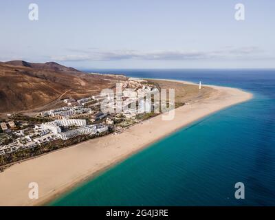 Jandía Strand Luftbild, Fuerteventura, Kanarische Inseln Stockfoto