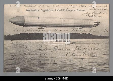 Zeppelin Boven de Bodensee; das lenkbare Zeppelin-Luftschiff über dem Bodensee. . Stockfoto