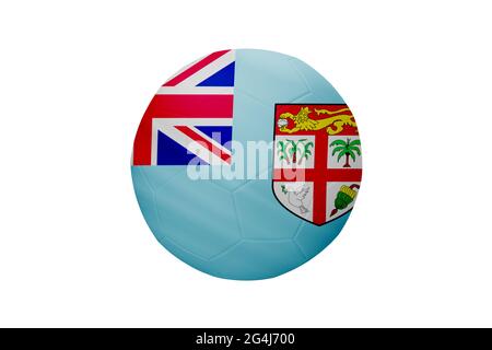Fußball in den Farben der Fidschi-Flagge isoliert auf weißem Hintergrund. In einem konzeptionellen Meisterschaftsbild, das Fidschi unterstützt. Stockfoto