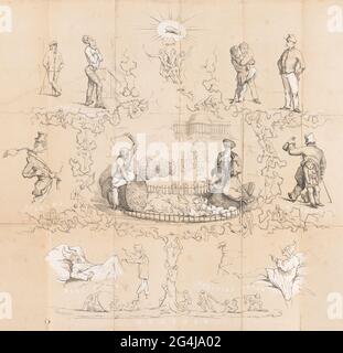 Karikatur in Amsterdam Student almanac, 1852; Grüne. Karikatur auf den Degroen. Karikatur im Studentenalmanach der Universität Amsterdam des Jahres 1852. Stockfoto