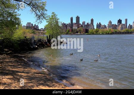 Hallett's Cove Beach, 31-10 Vernon Blvd, Queens, NY. Ein kleiner Stadtstrand am East River im Viertel Astoria. Stockfoto