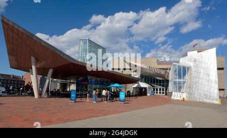 New England Aquarium, 1 Central Wharf, Boston, MA. Außenansicht eines Aquariums im Viertel Wharf. Stockfoto