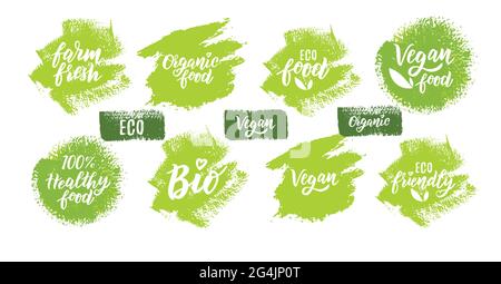 Organic Food Hand Lettering Textset für Logo oder Etikett. Element für Design-Menü Restaurant oder Café. Stock Vektor