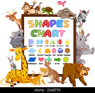 Shapes Chart Board mit wilden Tieren Illustration Stock Vektor