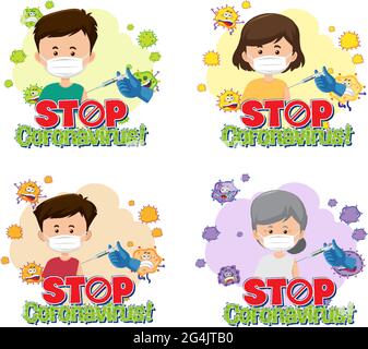 Satz verschiedener STOP-Coronavirus-Banner mit Patientendarstellung Stock Vektor