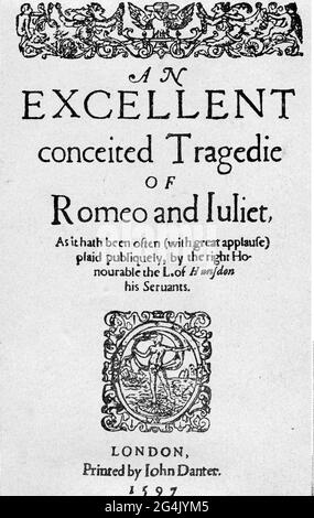 Theater / Theater, Theaterstück, 'Romeo und Julia', von William Shakespeare (1564 - 1616), Erstausgabe, ARTIST'S COPYRIGHT MUSS NICHT FREIGEGEBEN WERDEN Stockfoto