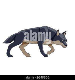 Schwarzer Wolf wacht nach potenziellen Beute. Cartoon-Charakter eines gefährlichen Säugetier Tier. Ein wildes Waldgeschöpf mit dunklem Fell. Seitenansicht. Vektor flach Stock Vektor