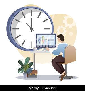 Zeitmanagement. Isolierte, flache, farbige Illustration. Marketinglösung. Ausführungsbedingungen, Zeitrechnung. Stock Vektor