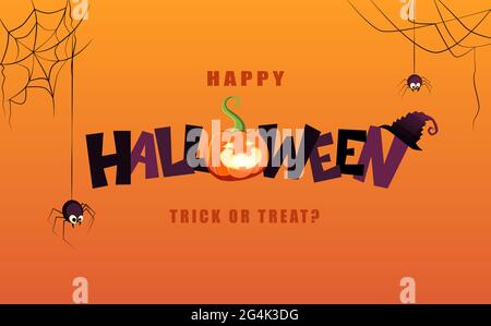 Happy Halloween Handschrifttext mit Kürbis, Hexenhut und Kerzen. Gut für Grußkarten. Stock Vektor