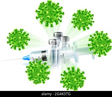 Impfkonzept für Impfstoffe mit Spritze und Fläschchen Stock Vektor