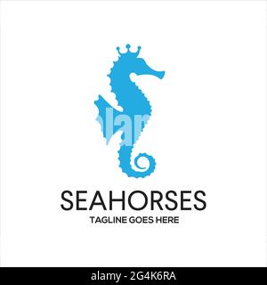 Blue Sea Horses Emblem Symbol Logo exklusives Logo Design Stock Vektor