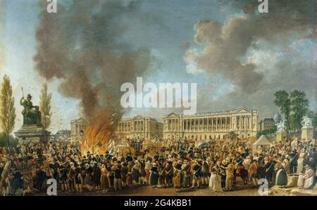 Das Fest der Einheit und der Unteilbarkeit am 10. August 1793, 1793. Gefunden in der Sammlung von Musée Carnavalet, Paris. Stockfoto