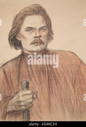 Porträt des Autors Maxim Gorki (1868-1939), 1905. Private Sammlung. Stockfoto