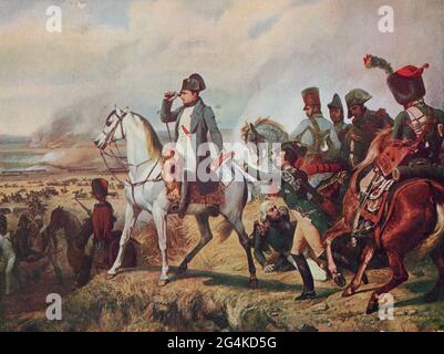 Die Schlacht von Wagram 1809, 1938. Napoleon Bonaparte besiegte die Österreicher in Wagram, zwang sie vier Tage später, um Frieden zu klagen und beendete den Krieg der Fünften Koalition. Stockfoto