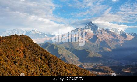 Mount Machhapuchhre oder Machhapuchhare, Annapurna Gebiet, Nepal himalaya Berge Stockfoto