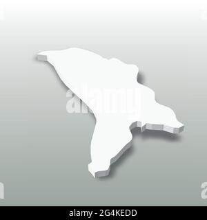 Moldawien - weiße 3D-Silhouettenkarte des Landgebiets mit fallengelassenen Schatten auf grauem Hintergrund. Einfache flache Vektordarstellung Stock Vektor