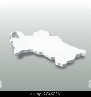 Turkmenistan - weiße 3D-Silhouettenkarte des Landgebiets mit fallengelassenen Schatten auf grauem Hintergrund. Einfache flache Vektordarstellung Stock Vektor