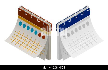 Isometrischer Wandkalender aus Papier. Wochentage, Monate im Kalender markieren. Realistischer 3D-Vektor Stock Vektor