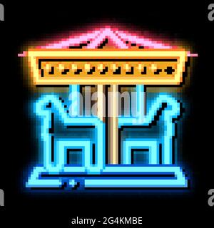 Abbildung des Tierkarussells mit Leuchtsymbols in Neonfarben Stock Vektor