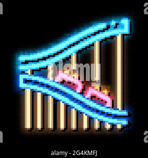 Achterbahnfahrt mit Leuchtreklamen in Neonfarben Stock Vektor