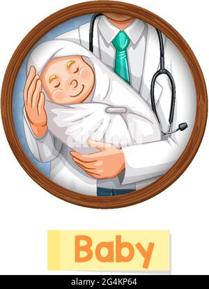 Pädagogische englische Wortkarte von Baby Illustration Stock Vektor