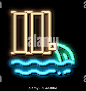 Verschütten von schädlichen Substanzen in Wasser Neonlicht Symbol Illustration Stock Vektor