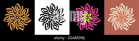 Abstraktes kalligraphisches Blumenornament. Goldenes Mandala, Lotus und Rangoli, kalligraphisches Muster. Set von eleganten Logo, Vintage-Symbol, Luxus-Silhouette Stock Vektor