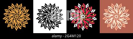 Abstraktes kalligraphisches Blumenornament. Goldenes Mandala, Rangoli und Blüte, kalligraphisches Muster. Set von eleganten Logo, Vintage-Symbol, Luxus-Silhouette Stock Vektor