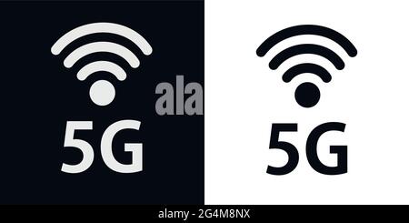 Abstrakte Illustration mit 5g-Netz. Symbole eingestellt. Konzept für drahtlose mobile Telekommunikationsdienste. Stock Vektor