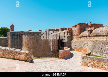 Ein Detail der Festung Fort de Salses, erbaut im 15. Jahrhundert, in Salses-le-Chateau, in Frankreich Stockfoto