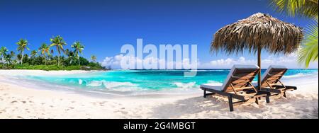 Stühle In Tropical Beach Mit Palmen Auf Coral Island Stockfoto