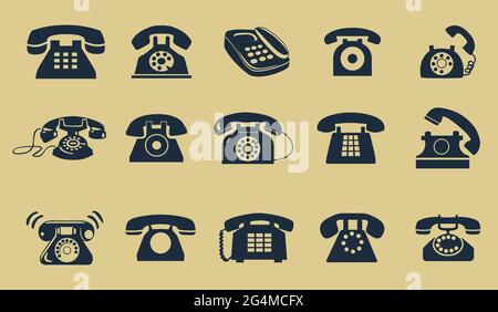 Satz von verschiedenen klassischen Telefonen in Retro-Vintage-Stil Grafik-Element Stock Vektor