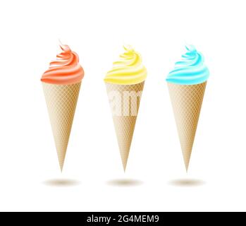 Drei duftende Eiszapfen isoliert auf weißem Hintergrund in einer 3D-Illustration. Vektor. Stock Vektor