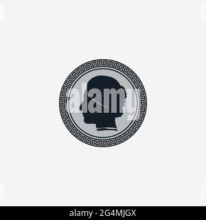 Altgriechische Figur Philosoph Laurel Kranz Münze Medaille Medaillon Logo Design Stock Vektor